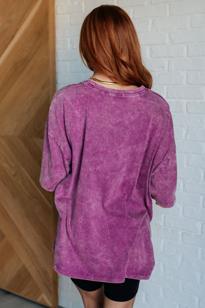 Don't Mind Me Mineral Wash Drop Shoulder Tee in Light Plum