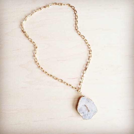 **Matte Gold Gilded Agate Pendant on Gold Chain Necklace 257kl