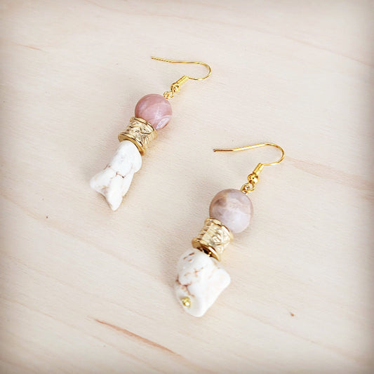 Frosted Sunstone & White Turquoise Drop Earrings 200ba