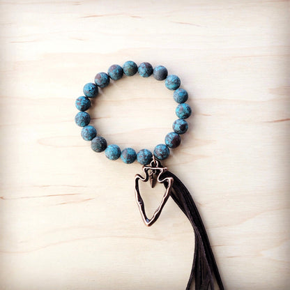 **Natural American Turquoise Beaded Bracelet w/ Tassel and Arrowhead 811e