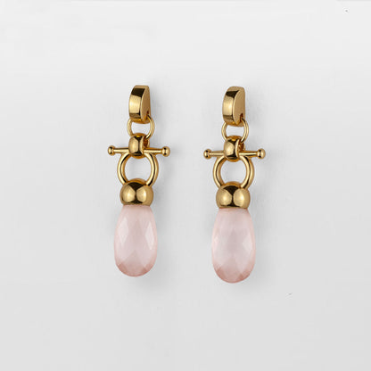 Droplette - Rose Quartz Equestrian Horse Bit Necklace in Gold