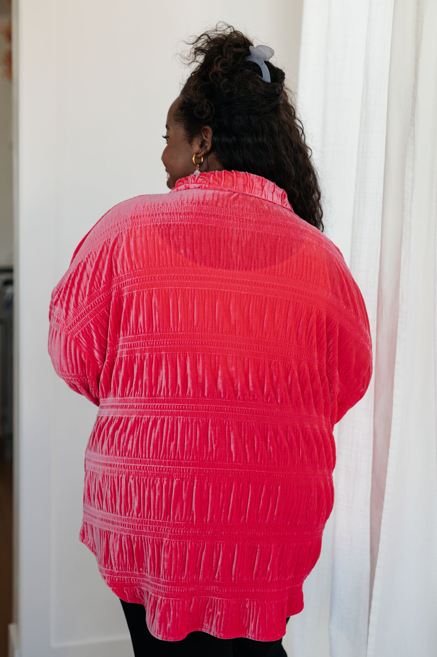 Feeling Fuchsia Velvet Button Down