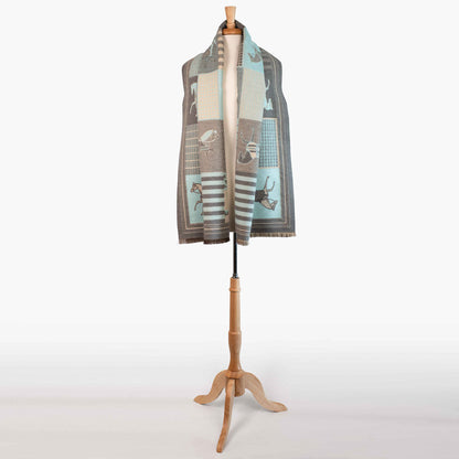 Devon -  Aqua Equestrian Motif Luxe Shawl