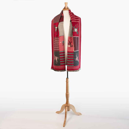 Devon -  Crimson Equestrian Motif Luxe Shawl