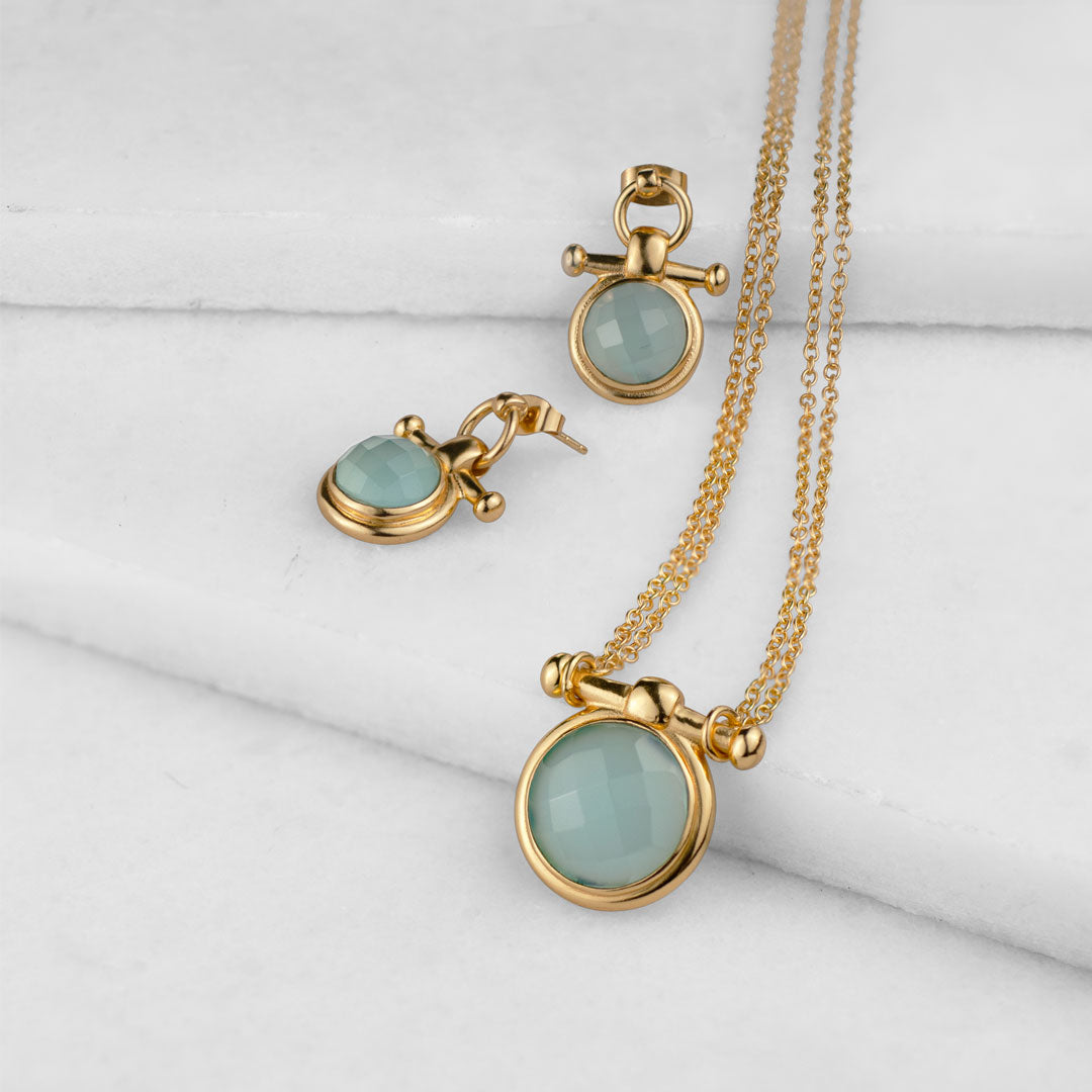 Adele -Aqua Chalcedony Horse Bit Equestrian Earring in Gold