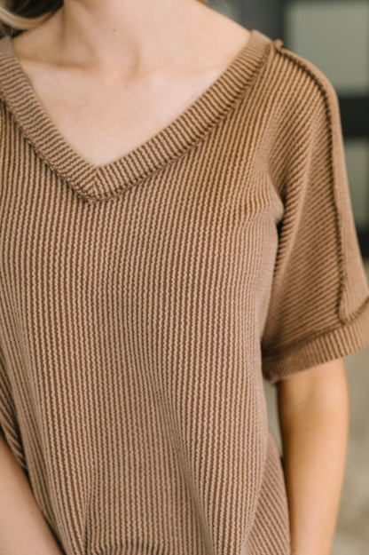 Growing Restless V-Neck Tee in Brown