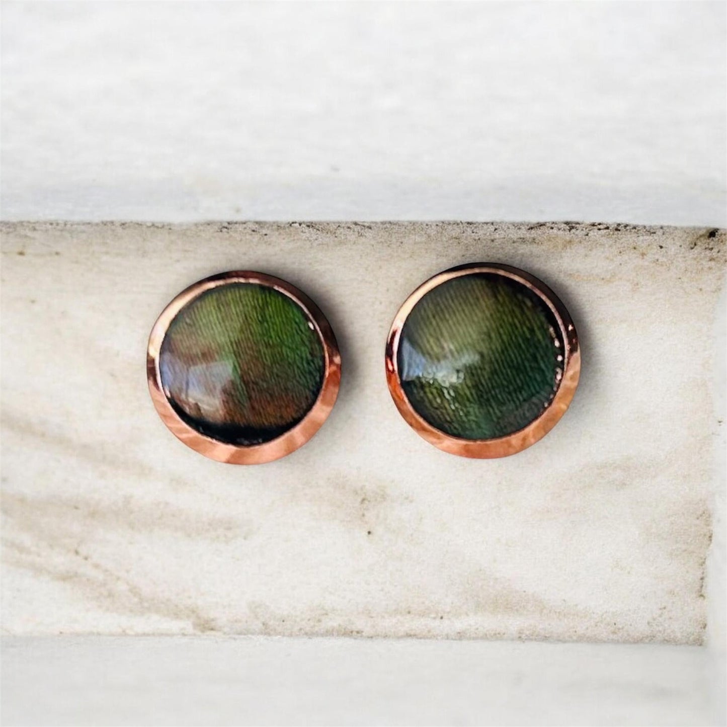 Genuine Turkey Feather Stud Earrings Rose Gold Handmade Michigan