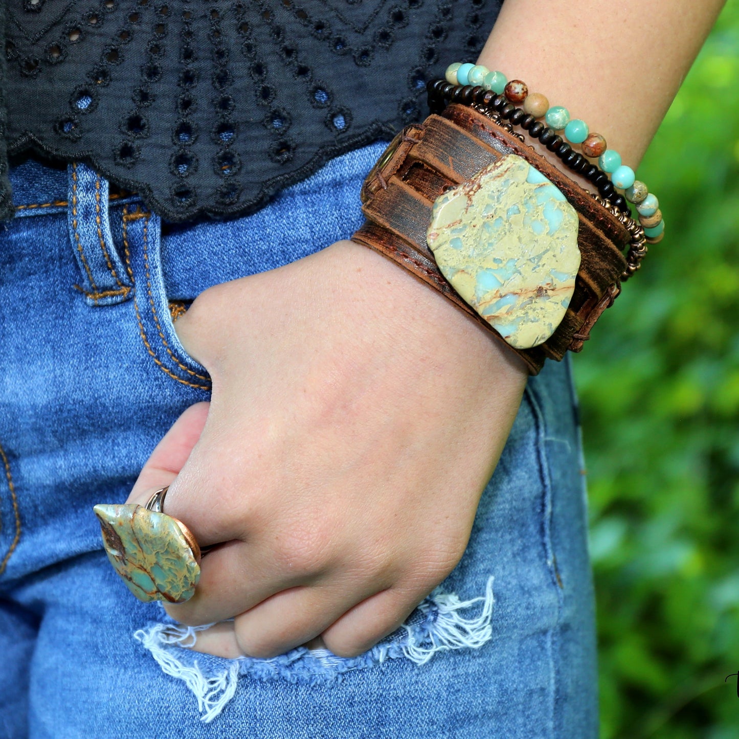 Aqua Terra Jasper Stretch Beaded Bracelet 800f