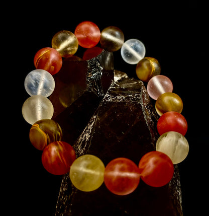 Solar Glow Cherry Quartz Bracelet – 12mm Matte Reiki-Infused Energy Bracelet (Medium Fit)