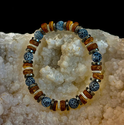 Earthforge Mixed Material Bracelet – Stone, Wood & Metal | Grounding, Strength & Balance | Reiki-Infused Bracelet for Medium to Large Wrists
