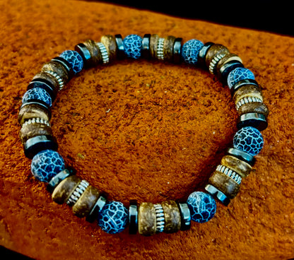 Earthforge Mixed Material Bracelet – Stone, Wood & Metal | Grounding, Strength & Balance | Reiki-Infused Bracelet for Medium to Large Wrists