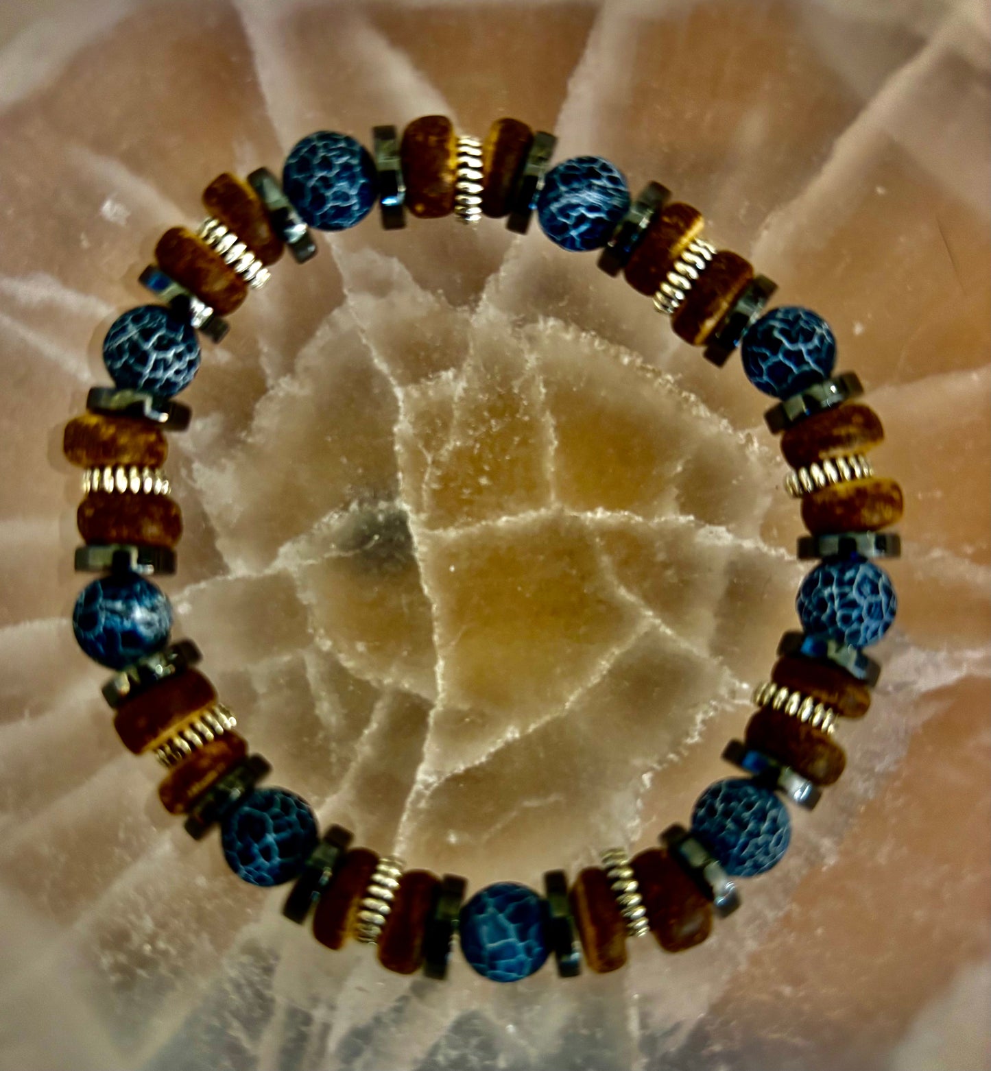 Earthforge Mixed Material Bracelet – Stone, Wood & Metal | Grounding, Strength & Balance | Reiki-Infused Bracelet for Medium to Large Wrists