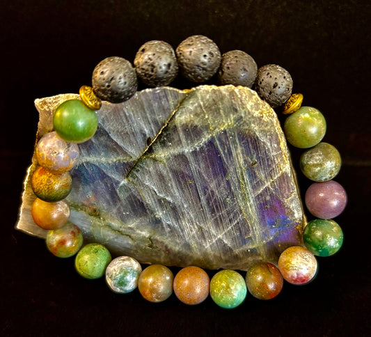🌿 Grounded Strength Indian Agate Diffuser Bracelet – Lava Stone Energy (10mm)