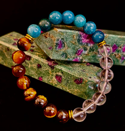 Weight Loss Support Intention Bracelet – Blue Apatite, Tiger Eye & Clear Quartz - Motivation, Willpower & Energy Balance