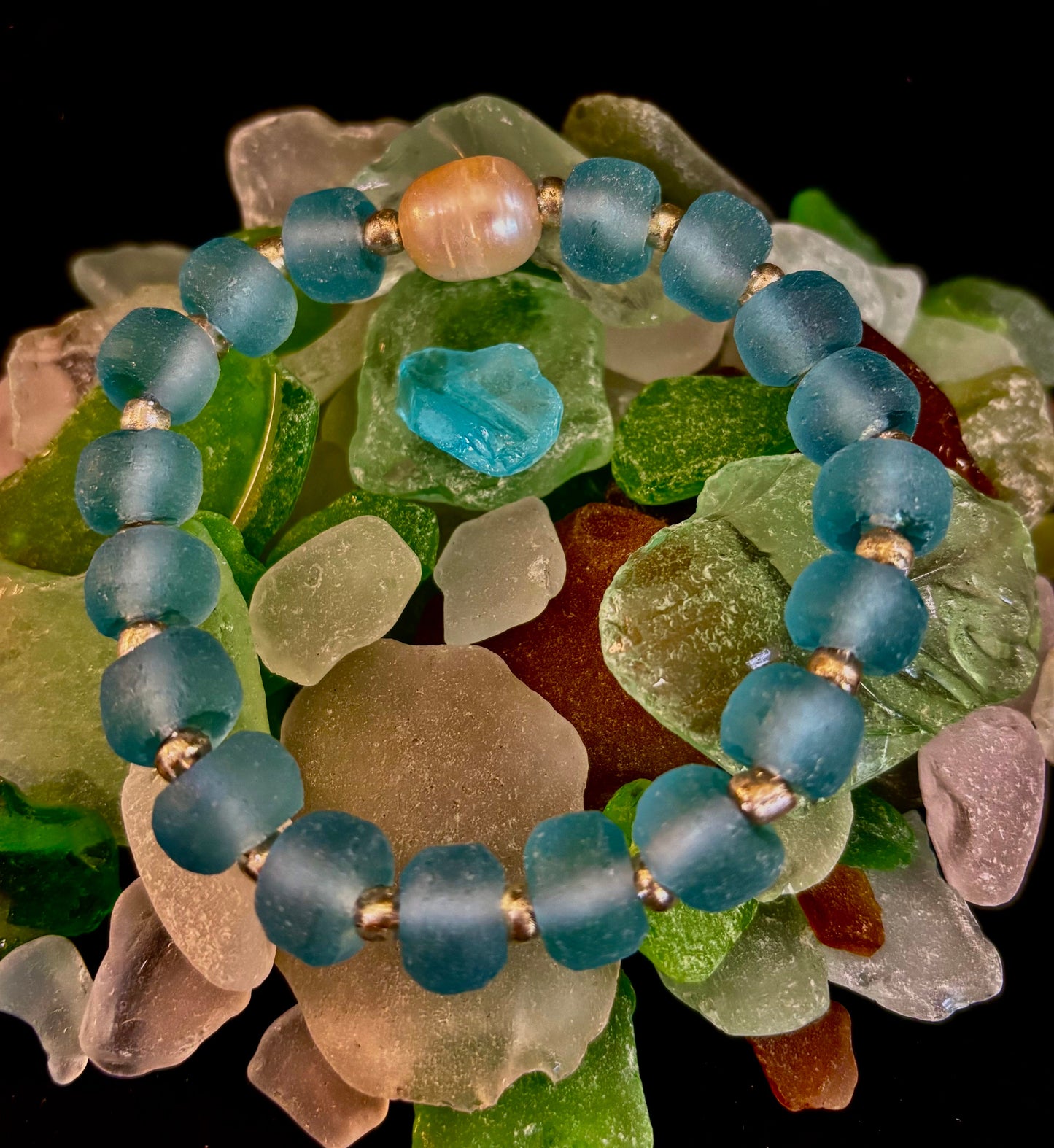 Ocean Aura Sea Glass & Pearl Bracelet 🌊✨