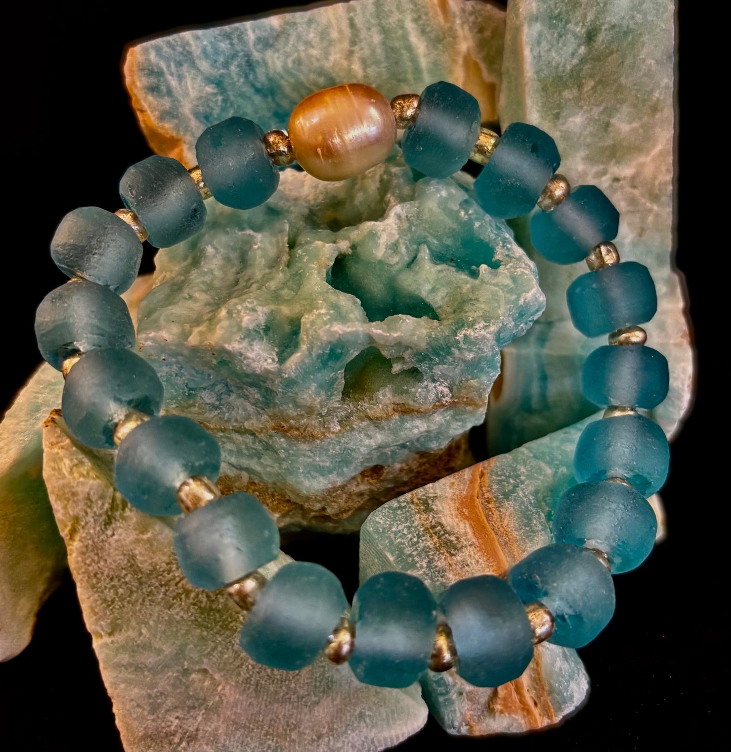 Ocean Aura Sea Glass & Pearl Bracelet 🌊✨