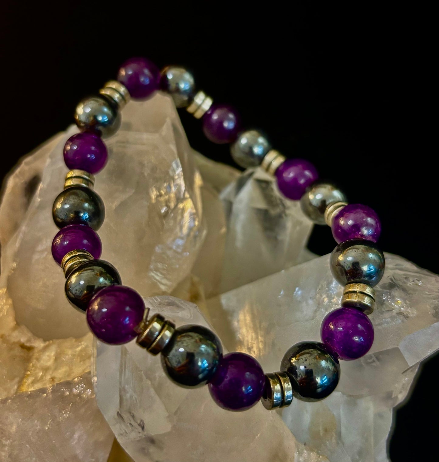 Purple Agate & Hematite Protection Bracelet – Corazon Collection 💜✨