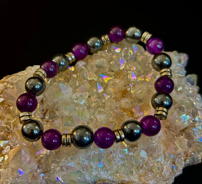 Purple Agate & Hematite Protection Bracelet – Corazon Collection 💜✨