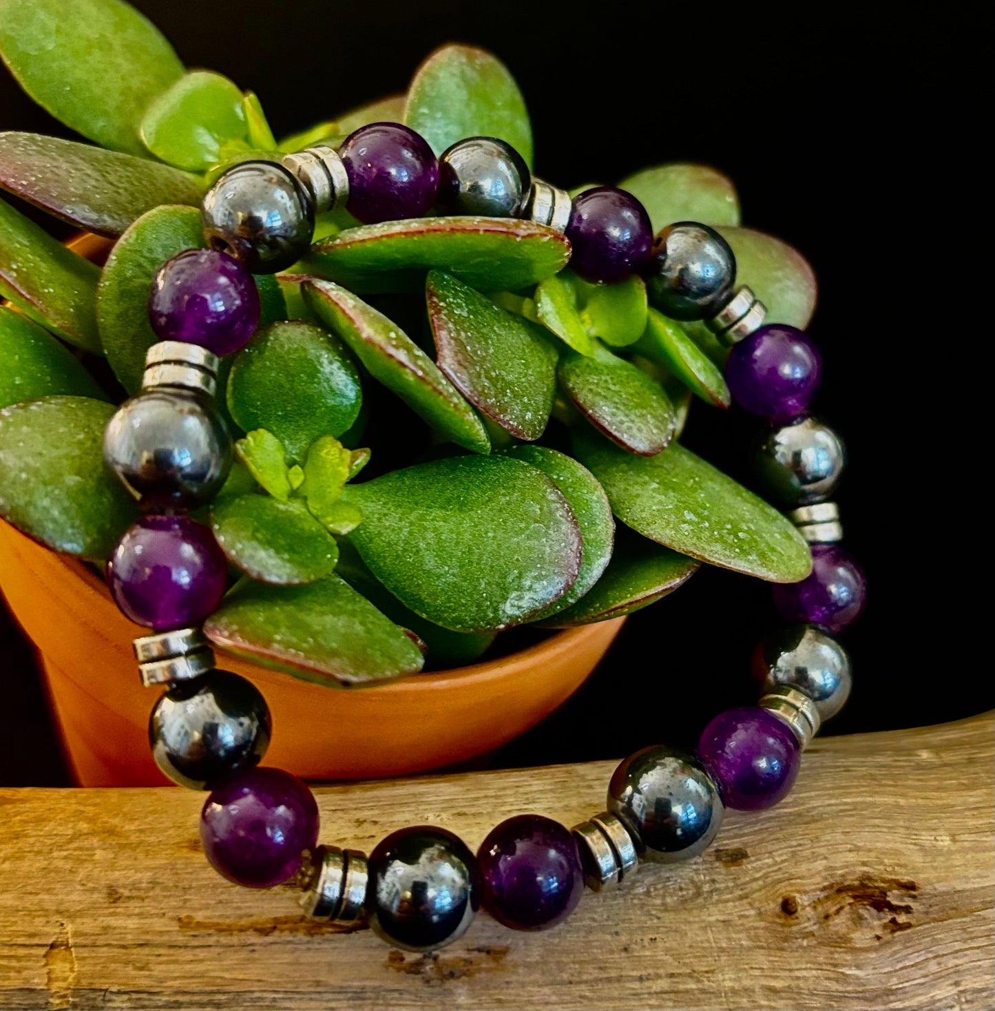 Purple Agate & Hematite Protection Bracelet – Corazon Collection 💜✨