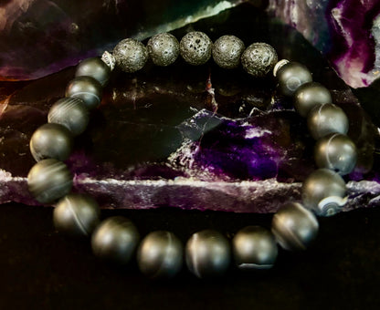 Men’s Grounded Energy Sardonyx Diffuser Bracelet – Matte Black Essential Oil Bracelet (7.5” & 8”)