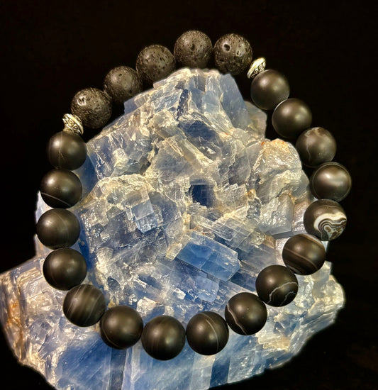 Men’s Grounded Energy Sardonyx Diffuser Bracelet – Matte Black Essential Oil Bracelet (7.5” & 8”)