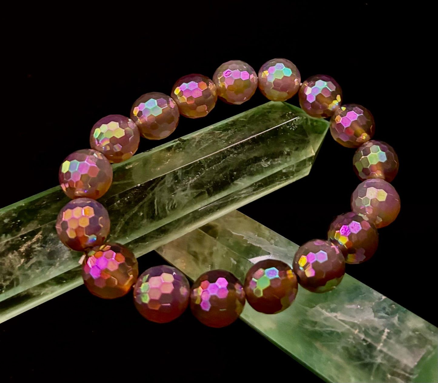 Wicked Glam Disco Ball Prism Bracelet – Mystic Gray Agate (12mm)