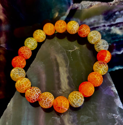 Sunburst Power Bracelet - Orange Fire Agate (10mm)