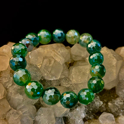 Green Goddess Glam Bracelet - Mystic Green Banded Agate (12mm)