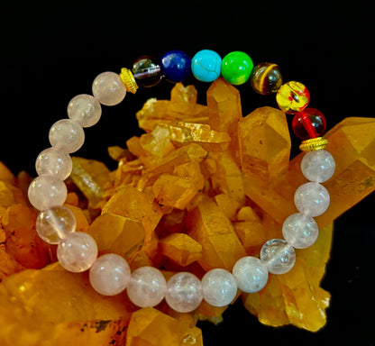 🌸 Chakra & Rose Quartz Healing Bracelet – Emotional Balance + Heart Energy Support