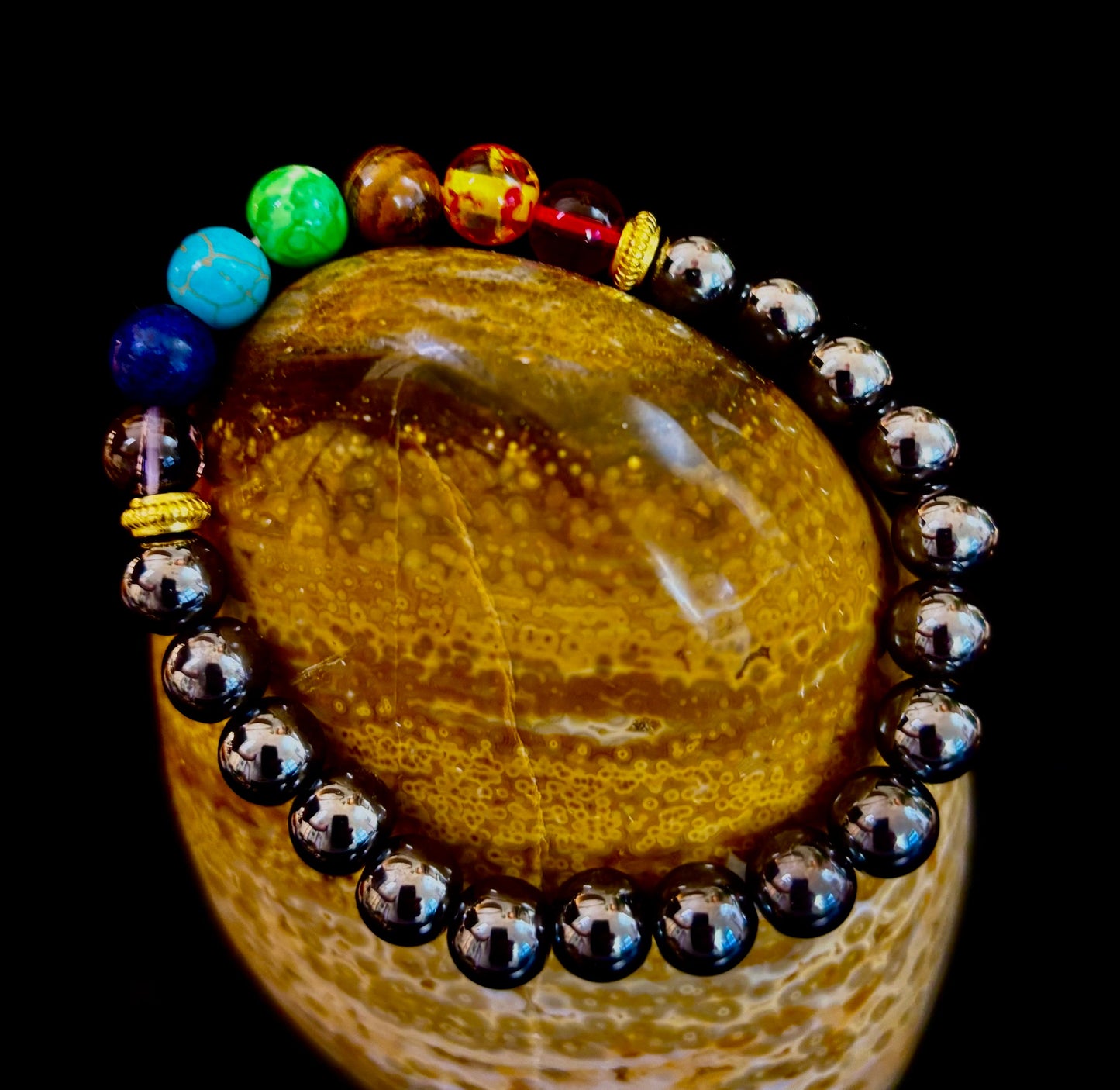 Chakra Healing Reiki-Infused Bracelet with Hematite - Grounding, Protection & Balance