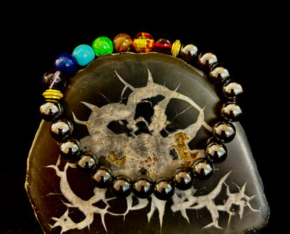 Chakra Healing Reiki-Infused Bracelet with Hematite - Grounding, Protection & Balance