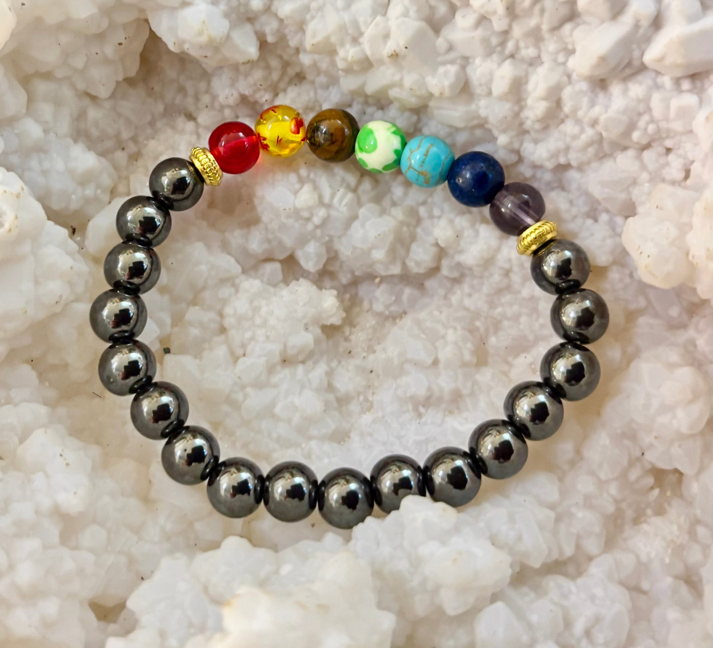 Chakra Healing Reiki-Infused Bracelet with Hematite - Grounding, Protection & Balance