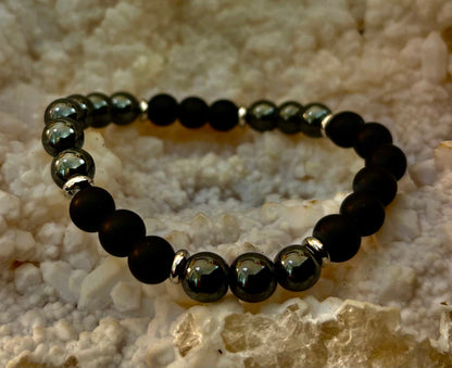 Powerful Protection Bracelet – Black Onyx & Hematite | 8mm Beads | Medium to Large Wrists