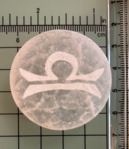 Zodiac Selenite Cleansing Coin – Crystal Cleansing & Astrology Energy Disc