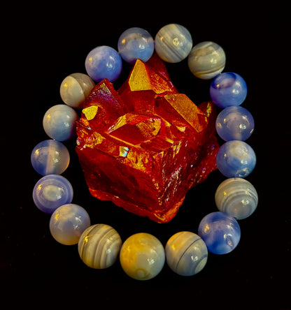Blue Moon Tide – Natural Blue Banded Agate Bracelet