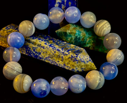 Blue Moon Tide – Natural Blue Banded Agate Bracelet