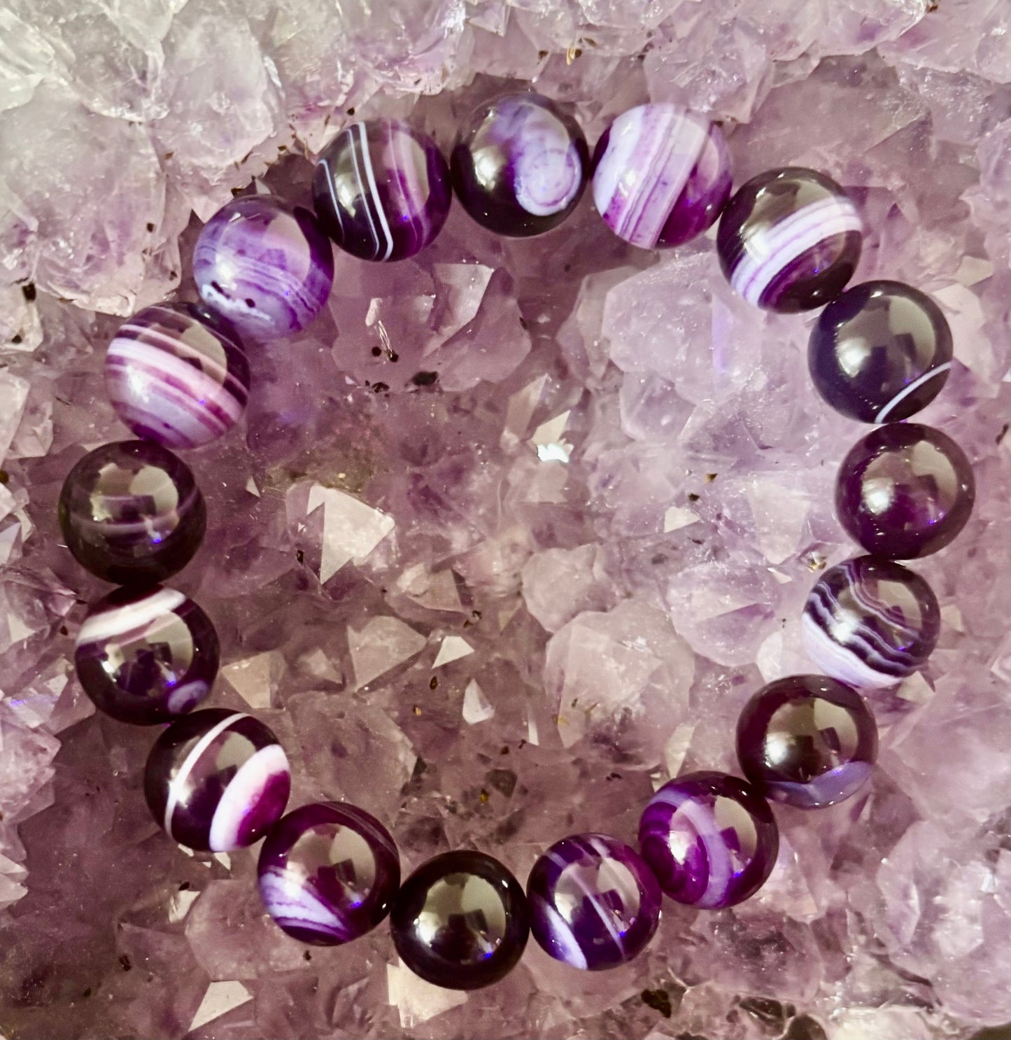 Royal Aura Purple Agate Bracelet – 12mm Reiki-Infused Statement Bracelet (Medium Wrist Fit)