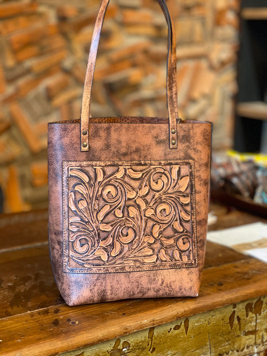 Fine Hand-Tooled Leather Tote Bag "ELODIA", more colors