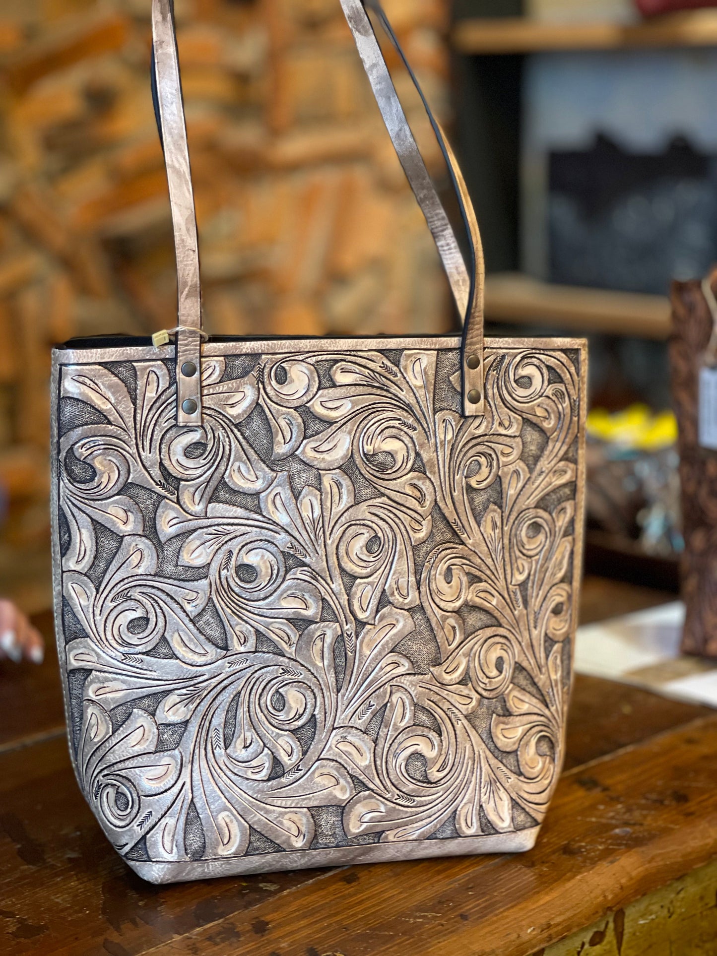 Fine Hand-Tooled Leather Tote Bag "ELODIA", more colors