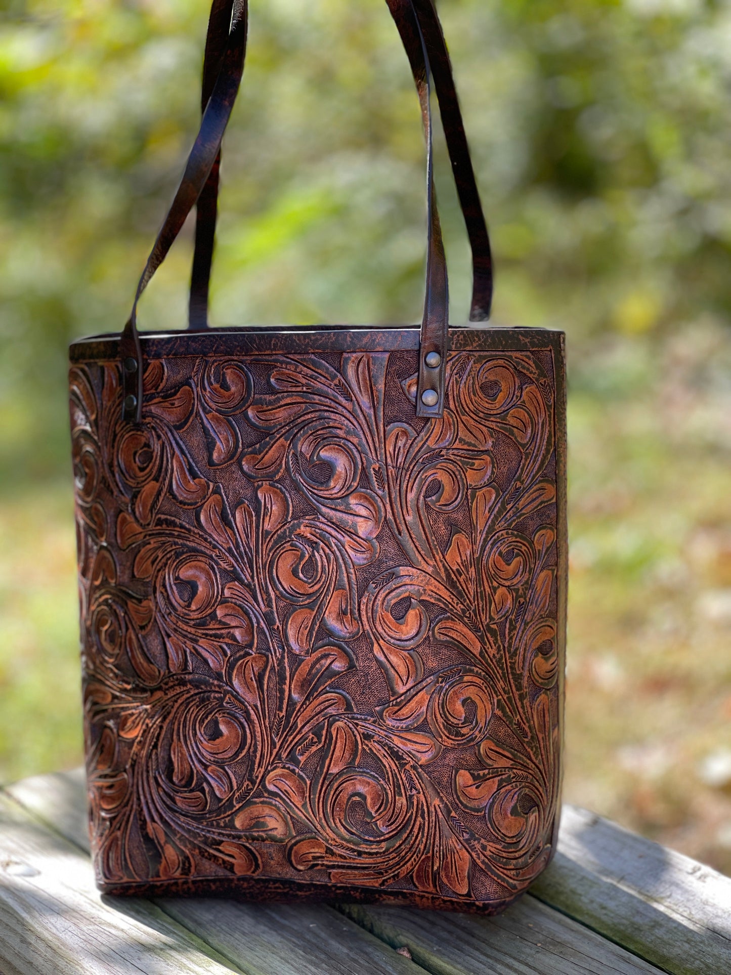 Fine Hand-Tooled Leather Tote Bag "ELODIA", more colors
