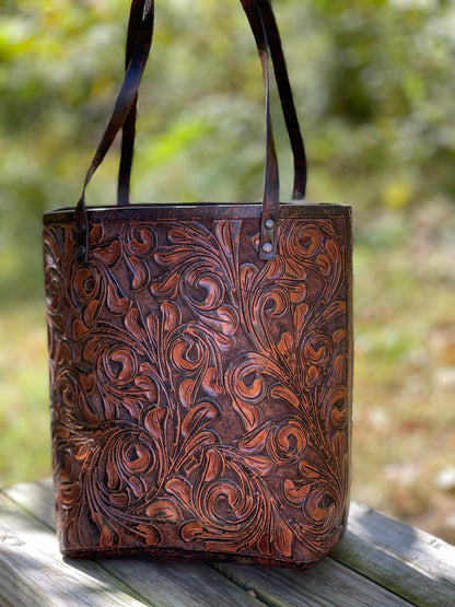 Fine Hand-Tooled Leather Tote Bag "ELODIA", more colors