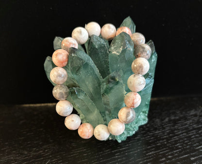 Pink Zebra Jasper Beaded Beach Vibes Bracelet – Natural Stone for Calm, Confidence, and Happiness