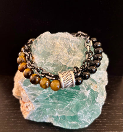 Lapis Lazuli or Tiger’s Eye Reiki-Infused Strength & Intention Bracelet with Silver-Tone Chain (Medium–Large Wrist)
