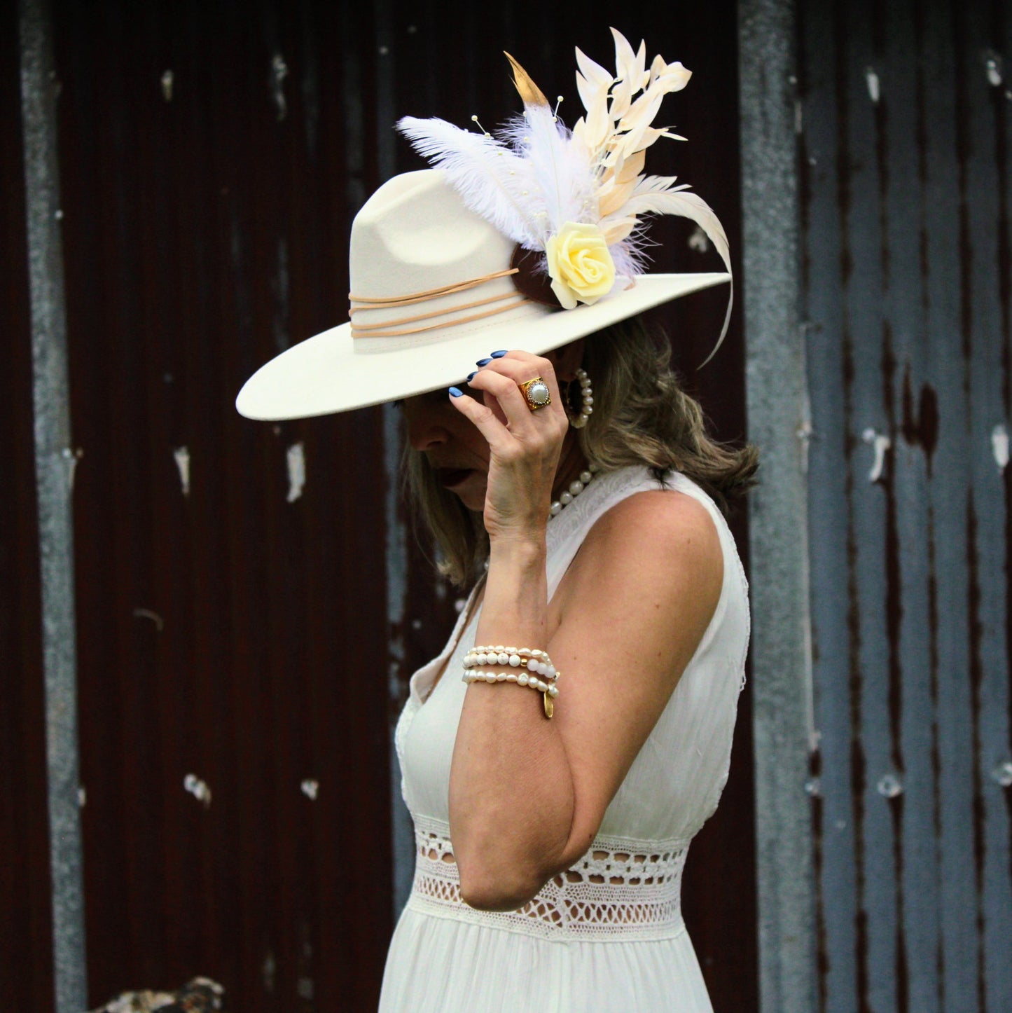 Boho Western Wedding Floral Bridal Hat Band Only 984v