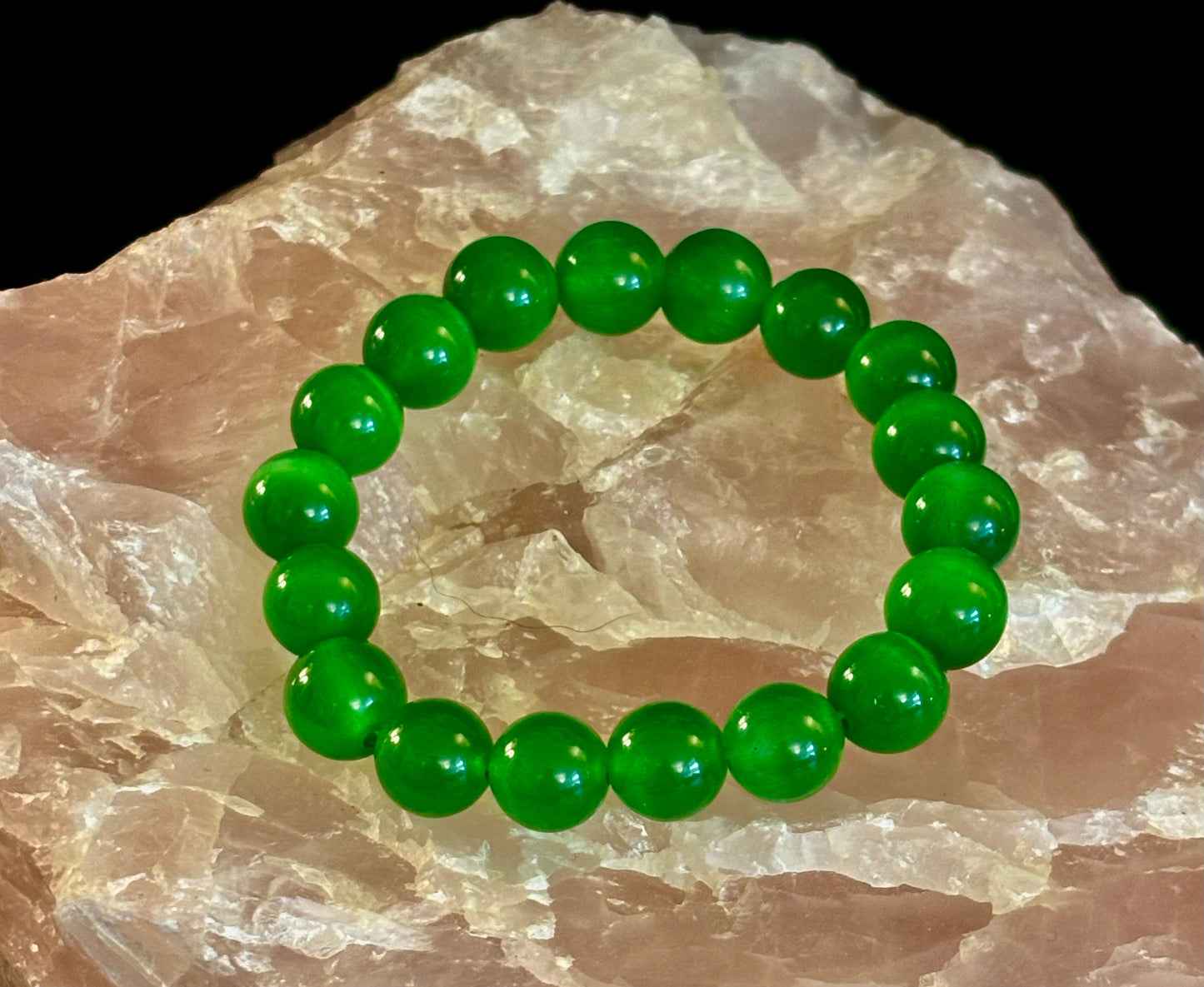 Green Cat Eye Stone Crystal Beaded Bracelet (8, 10, and 12 mm for Small and Medium Wrists)