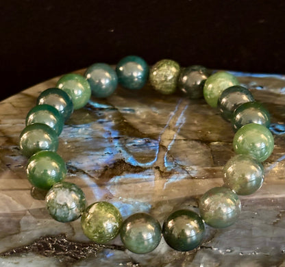 Natural Moss Agate Bracelet 8mm & 10mm – Reiki-Infused Growth, Abundance & Grounding Jewelry (Multiple Wrist Sizes)