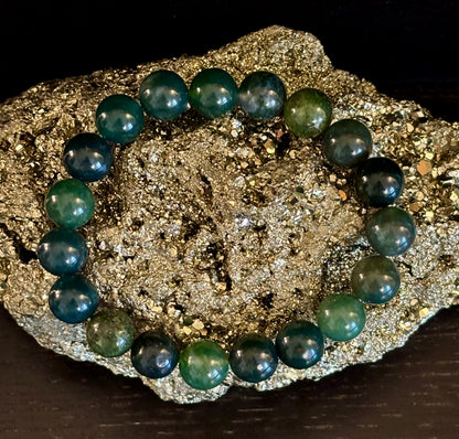 Natural Moss Agate Bracelet 8mm & 10mm – Reiki-Infused Growth, Abundance & Grounding Jewelry (Multiple Wrist Sizes)