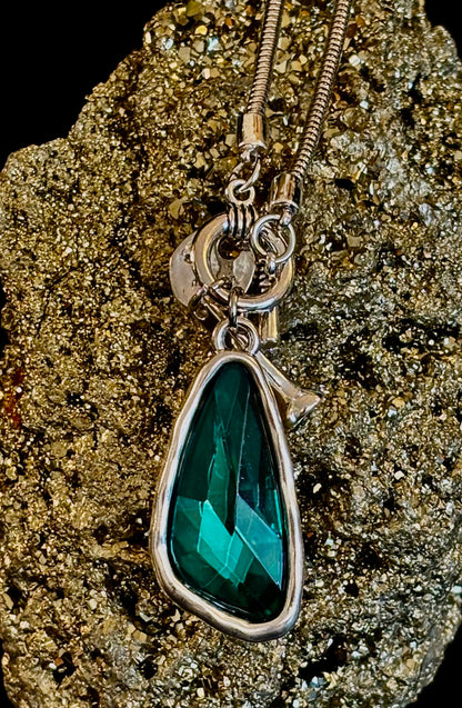 Crystal Teardrop Pendant Necklace – Ocean Blue, Emerald Green & Charcoal | Adjustable 29 inch Statement Necklace