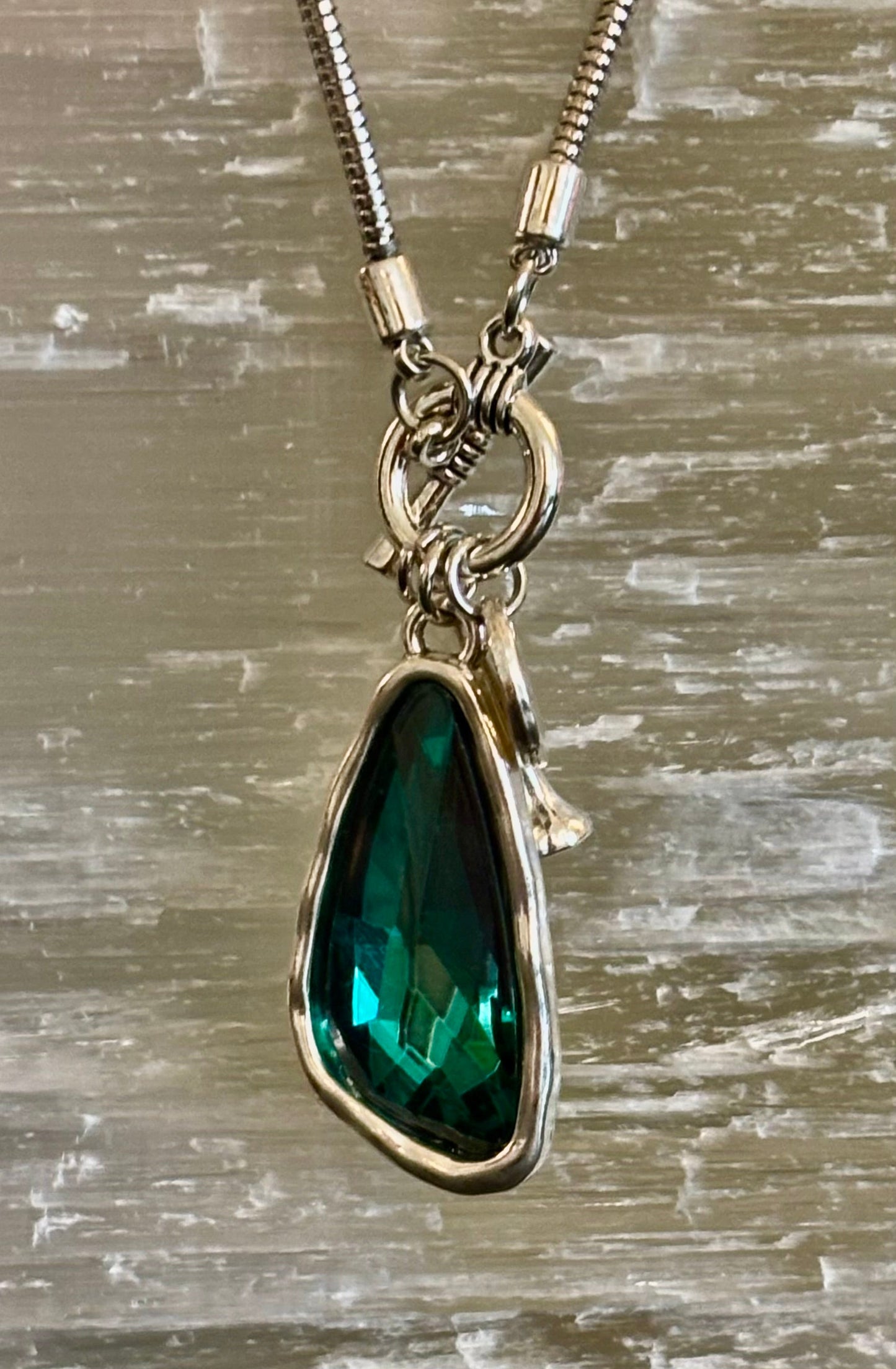 Crystal Teardrop Pendant Necklace – Ocean Blue, Emerald Green & Charcoal | Adjustable 29 inch Statement Necklace