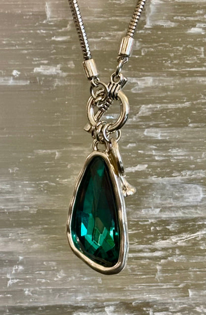 Crystal Teardrop Pendant Necklace – Ocean Blue, Emerald Green & Charcoal | Adjustable 29 inch Statement Necklace